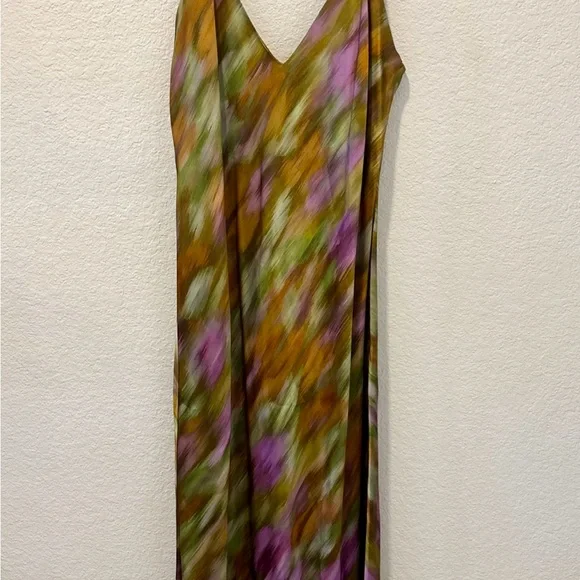 Zara Slip Dress Womens Small Tie Dye Satin Spaghetti Strap V Neck - Picture 4 of 9